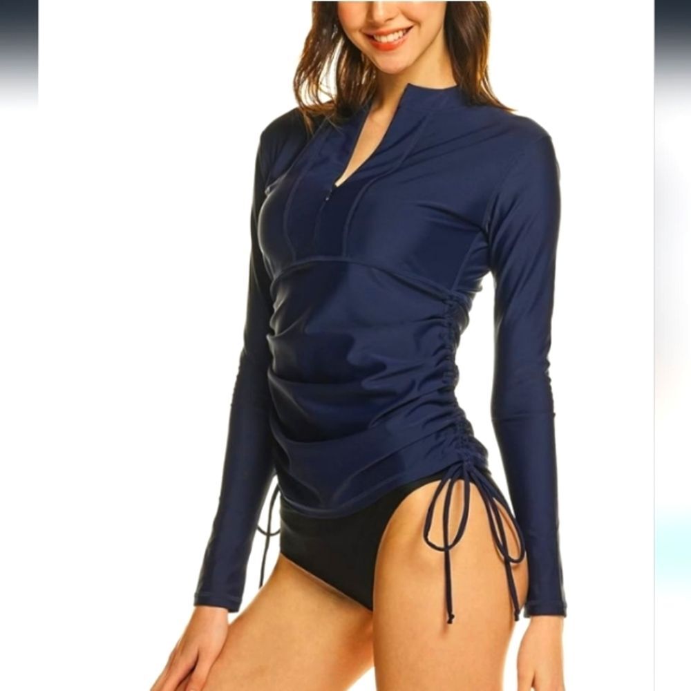 Tesla rashguard womens navy blue drawstring sides XL